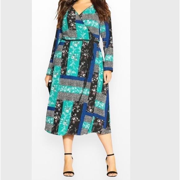 City Chic Dresses & Skirts - City Chic Wrap Patchwork-Print Midi Wrap
Dress Size XXL/24